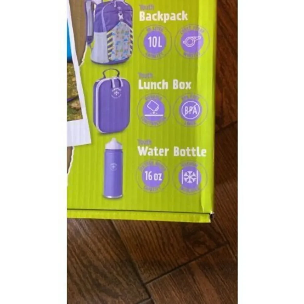 Firefly Outdoor Gear Youth Adventure Combo Purple Backpack Lunch Box 16oz Bottle
